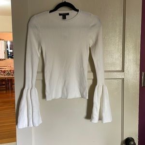 Ivory ribbed sweater with bell sleeves